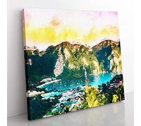 Phi Phi Islands in Thailand Modern Canvas Wall Art Print Ready to Hang, Framed Picture for Living Room Bedroom Home Office Décor, 50x50 cm (20x20 Inch)
