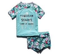 PHIBEE Girls' Short Sleeve Rash Guard Set UPF 50+ Sun Protection Two-Piece Swimwear - Green - 12