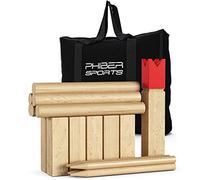 PHIBER-SPORTS Kubb Viking Chess Game, Premium Quality Hardwood, Includes King, 10 Kubbs, 6 Throwing Sticks, 4 Playing Field Markings, Transport Bag, Ages Kid and Up