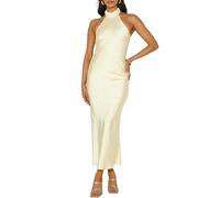 Phicia Sexy Satin Halter Neck Backless Maxi Dress for Women Elegant Tie Cowl Back Formal Wedding Guest Dress for Summer, Yellow, M