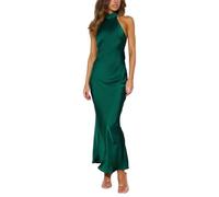 Phicia Sexy Satin Halter Neck Backless Maxi Dress for Women Elegant Tie Cowl Back Formal Wedding Guest Dress for Summer, ForestGreen, S