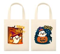 Phicorn Halloween Tote Bags - 2-Pack Small 8.8"x11" Printed Canvas Bags with Ghost & Pumpkin Trick-or-Treat and BOO Designs for Party, Gifts & Daily Use