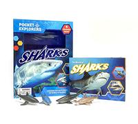Phidal Sharks Pocket Explorers - Activity Books for kids, 22-page fun facts book, 4 figurines