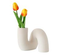 PhiDor White Ceramic Flower Vase for Decor,Modern Minimalist Abstraction Vases,Farmhouse Decorative vase for Centerpieces,Kitchen,Office, Living Room,Wedding Floral Decoration (Light Brown)