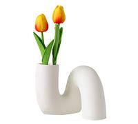 PhiDor White Twist Pipe-Shaped Ceramic Flower Vase for Decor,Modern Minimalist Abstraction Vases,Farmhouse Decorative vase for Centerpieces,Kitchen,Office, Living Room,Wedding Floral Decoration(White)