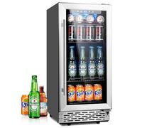 phiestina 15 Inch Beverage Cooler Refrigerator - 96 Can Built-in or Free Standing Beverage Fridge with Glass Door for Soda Beer or Wine - Compact Drink Fridge For Home