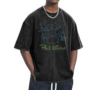 Phil Singer Collins Men Shirt Retro Washed Drop Shoulder Short Sleeve T-Shirt - Classic Rock Loose Casual fit Tshirt Soft Breathable Cotton T-Shirt for Music Festivals,Street Fashion wear Large