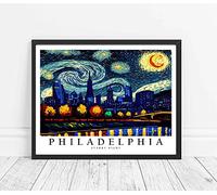 Philadelphia Art Print Poster, Van Gogh Starry Night Theme Wall art Painting Decor, Art Home Skyline Artwork For Bedroom, Bathroom, Living Room 51 (Philadelphia, 8 x 10 inches, Unframed)