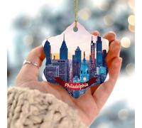 Philadelphia City Landscape Christmas Tree Ornament Architecture Map Building Art Scenic' Round Keepsake Gift Ceramic Double Sided Unique Christmas Bauble Present for Holiday Decoration