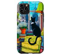 Philadelphia City Skyline Tuxedo Cat Illustration Case for iPhone 11 Pro