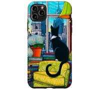 Philadelphia City Skyline Tuxedo Cat Illustration Case for iPhone 11 Pro Max