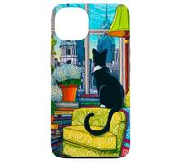 Philadelphia City Skyline Tuxedo Cat Illustration Case for iPhone 13