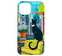 Philadelphia City Skyline Tuxedo Cat Illustration Case for iPhone 15