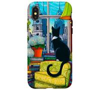 Philadelphia City Skyline Tuxedo Cat Illustration Case for iPhone X/XS