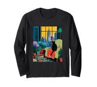 Philadelphia City Skyline Tuxedo Cat Illustration Long Sleeve T-Shirt
