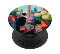 Philadelphia City Skyline Tuxedo Cat Illustration PopSockets Adhesive PopGrip