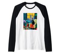 Philadelphia City Skyline Tuxedo Cat Illustration Raglan Baseball Tee