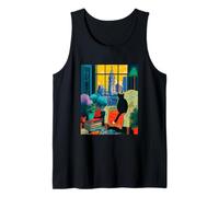 Philadelphia City Skyline Tuxedo Cat Illustration Tank Top