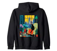 Philadelphia City Skyline Tuxedo Cat Illustration Zip Hoodie