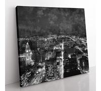 Philadelphia Pennsylvania City Skyline Painting Modern Canvas Wall Art Print Ready to Hang, Framed Picture for Living Room Bedroom Home Office Décor, 50x50 cm (20x20 Inch)