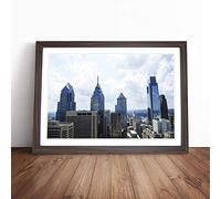 Philadelphia Pennsylvania Skyline USA Framed Wall Art Picture Print - Canvas Painting - Modern Home Décor Poster - Ready to Hang for Living Room Bedroom Kitchen - Walnut A3 (36 x 48 cm)
