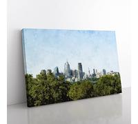 Philadelphia Skyline Painting Modern Art Canvas Wall Art Print Ready to Hang, Framed Picture for Living Room Bedroom Home Office Décor, 50x35 cm (20x14 Inch)