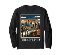Philadelphia Skyline Pennsylvania Retro Vintage Art Long Sleeve T-Shirt