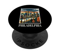 Philadelphia Skyline Pennsylvania Retro Vintage Art PopSockets Adhesive PopGrip