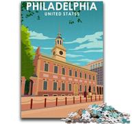 Philadelphia Travel Poster Jigsaw Puzzles for Adults 1000, Help The Brain Exercise Addictive Toys to Cultivate Patience Unique Challenge Game 1000pcs(26x38cm)