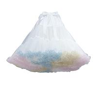PhilaeEC Women's Elastic Waist Chiffon Petticoat Puffy Tutu Tulle Skirt Multi-Layer Cosplay Fluffy Skirt Underskirt, Length 40cm, Waist 55-95cm (White+Rainbow)