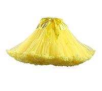 PhilaeEC Women's Elastic Waist Chiffon Petticoat Puffy Tutu Tulle Skirt Multi-Layer Cosplay Fluffy Skirt Underskirt, Length 40cm, Waist 55-95cm (Yellow)