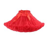 PhilaeEC Women's Elastic Waist Chiffon Petticoat Puffy Tutu Tulle Skirt Multi-Layer Cosplay Fluffy Skirt Underskirt, Length 40cm, Waist 55-95cm (Red)