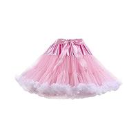 PhilaeEC Women's Elastic Waist Chiffon Petticoat Puffy Tutu Tulle Skirt Multi-Layer Cosplay Fluffy Skirt Underskirt, Length 40cm, Waist 55-95cm (Pink+White)