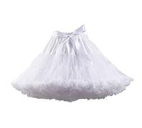 PhilaeEC Women's Elastic Waist Chiffon Petticoat Puffy Tutu Tulle Skirt Multi-Layer Cosplay Fluffy Skirt Underskirt, Length 40cm, Waist 55-95cm (White)
