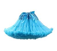 PhilaeEC Women's Elastic Waist Chiffon Petticoat Puffy Tutu Tulle Skirt Multi-Layer Cosplay Fluffy Skirt Underskirt, Length 40cm, Waist 55-95cm (Sky Blue)