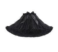 PhilaeEC Women's Elastic Waist Chiffon Petticoat Puffy Tutu Tulle Skirt Multi-Layer Cosplay Fluffy Skirt Underskirt, Length 40cm, Waist 55-95cm (Black)