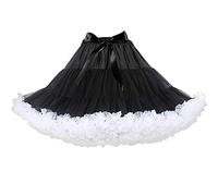 PhilaeEC Women's Elastic Waist Chiffon Petticoat Puffy Tutu Tulle Skirt Multi-Layer Cosplay Fluffy Skirt Underskirt, Length 40cm, Waist 55-95cm (Black+White)
