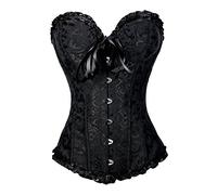 PhilaeEC Women's Plus Size Bridal Lingerie Lace up Satin Boned Corset + G-string (Black, S)