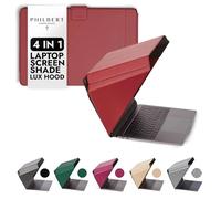 Philbert Danish Design 4-in-1 Laptop Sun Shade Lux Hood - Screen Shade, Privacy Screen, Heat Protection, Contrast Enhancement - Fits 15"-16” Laptops, Self-Standing Cover with Pocket - Red