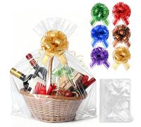 Philbinden 6 PCS 30 x 40 Inch Extra Large Cellophane Gift Bags,Includes 6 PCS Pull Gift Bows - Clear Cello Gift Bags for Gift Baskets Baby Shower Birthday Wedding Party favor