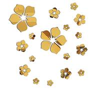 Philbinden Acrylic Mirror Floral Wall Stickers Self Adhesive Mirror Wall Decor Removable Mirror Decor 3D Flower DIY Wall Sticker for Living Room Bedroom Bathroom (Gold)