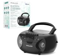 Philco Portable Bluetooth Boombox with CD and Cassette Player | Cassette Recorder | Connect to Headphones | CD Player is Compatible with MP3/WMA/CD-R/CD-RW CDs | 3.5mm Aux Input | AC/Battery Powered