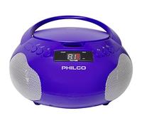 Philco Portable CD Player Boombox with Speakers and AM FM Radio | Purple Boom Box CD Player Compatible with CD-R/CD-RW and Audio CD | 3.5mm Aux Input | Stereo Sound | LED Display | AC/Battery Powered