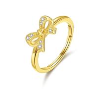 Philip Jones 18k Gold Plated Bow Adjustable Ring Created with Zircondia® Crystals