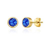 Philip Jones 18k Gold Plated Dark Blue Stud Earrings Created with Zircondia® Crystals