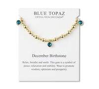 Philip Jones 18k Gold Plated December (Blue Topaz) Birthstone Stretch Charm Bracelet with Quote Card