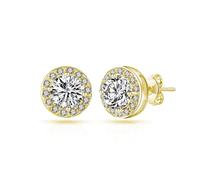 Philip Jones 18k Gold Plated Halo Earrings Created with Zircondia® Crystals