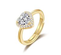 Philip Jones 18k Gold Plated Heart Halo Adjustable Ring Created with Zircondia® Crystals