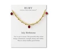 Philip Jones 18k Gold Plated July (Ruby) Birthstone Stretch Charm Bracelet with Quote Card