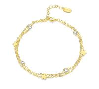 Philip Jones 18k Gold Plated Layered Star Anklet Created with Zircondia® Crystals